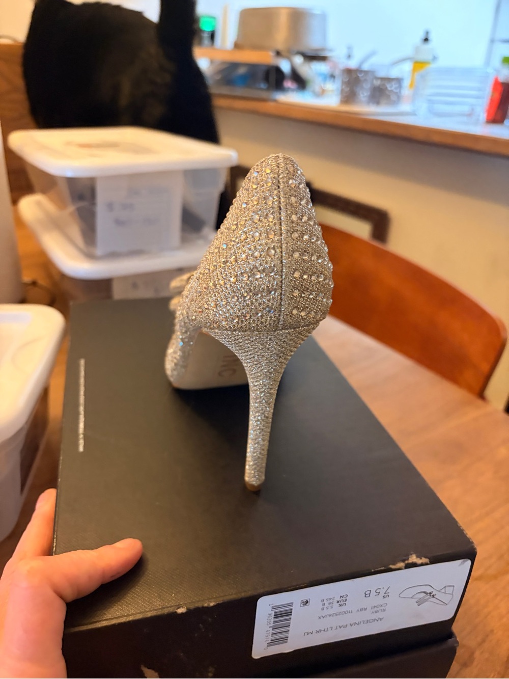 INC International Concepts Silver Glitter Rhinestone Bow Stiletto Heel - Picture 3 of 5